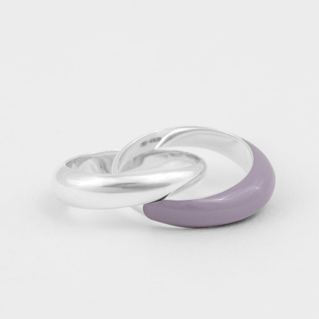 Hand-enameled 925 sterling silver lilac double dome ring. Produced in Italy. Réveli