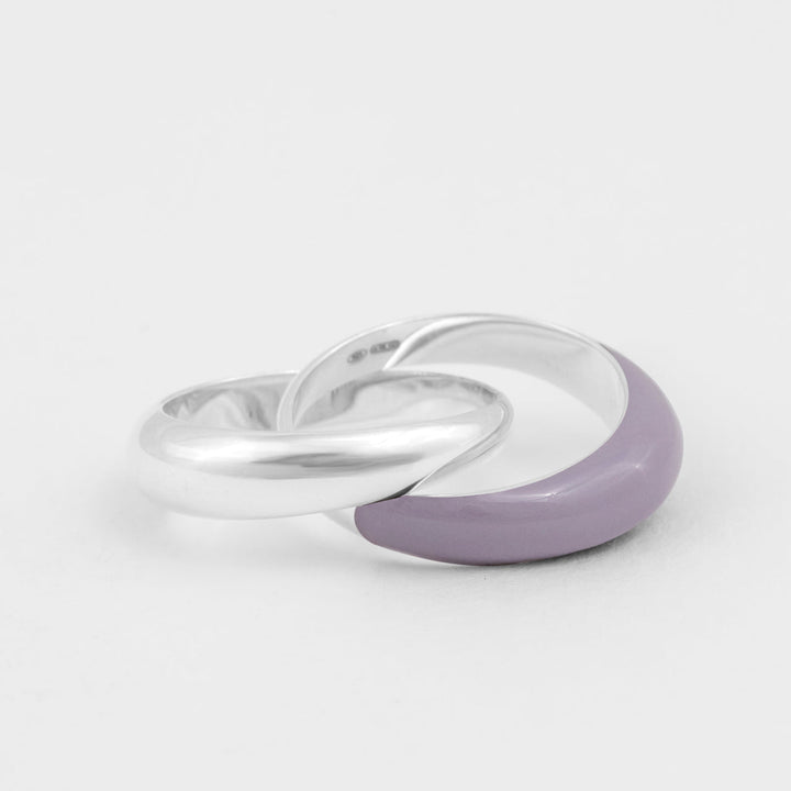 Hand-enameled 925 sterling silver lilac double dome ring. Produced in Italy. Réveli