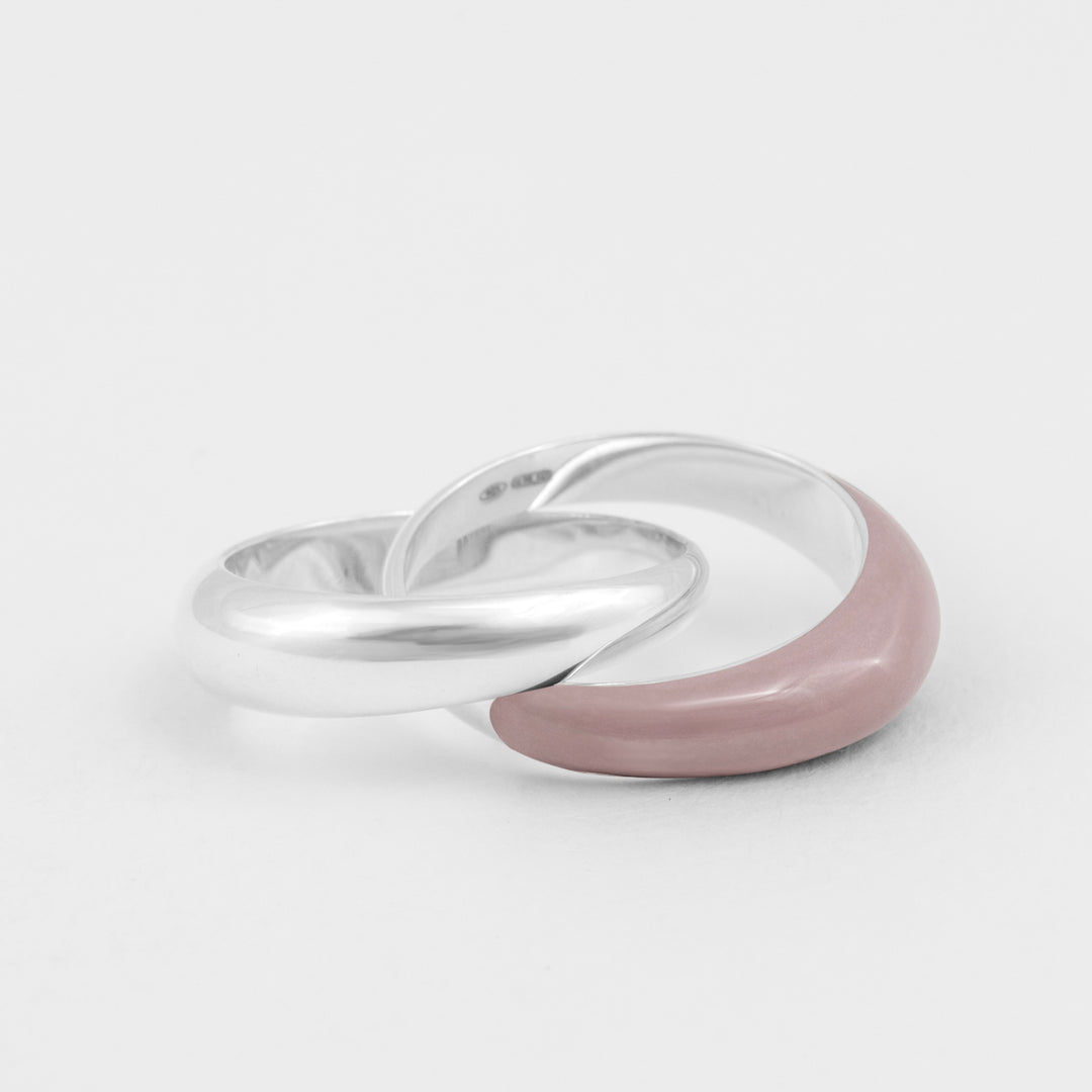 Hand-enameled 925 sterling silver antique rose double dome ring. Produced in Italy. Réveli