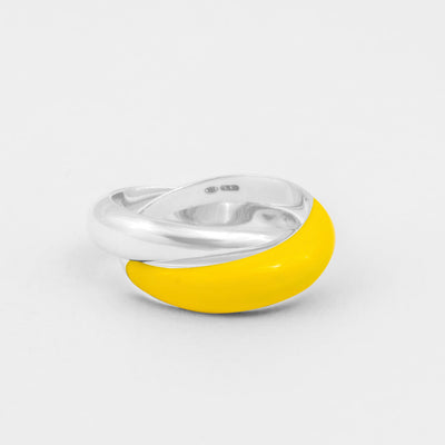 Anello bombato doppio in argento sterling 925 smaltato a mano di colore giallo. Prodotto in Italia. Réveli