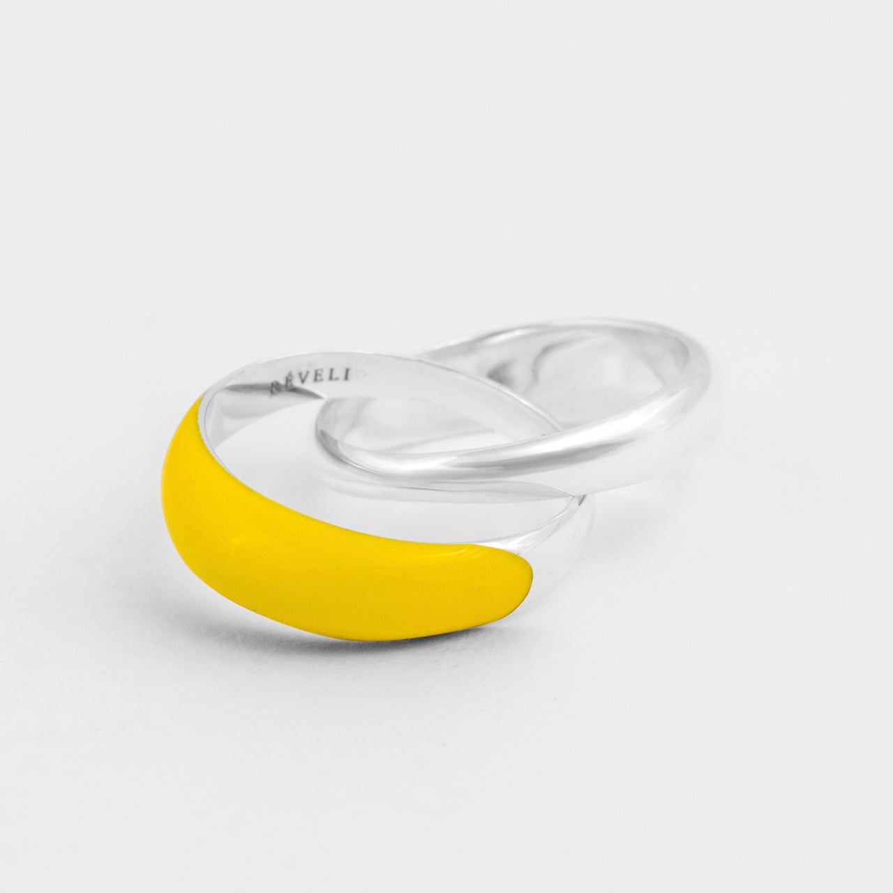 Hand-enameled 925 sterling silver yellow double dome ring. Réveli. Produced in Italy