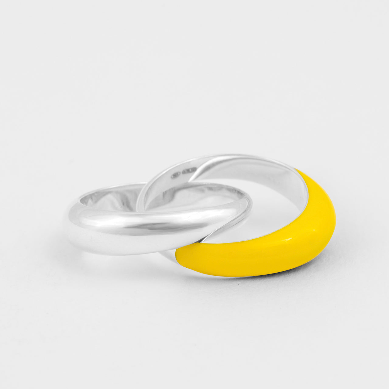 Hand-enameled 925 sterling silver yellow double dome ring. Réveli. Produced in Italy