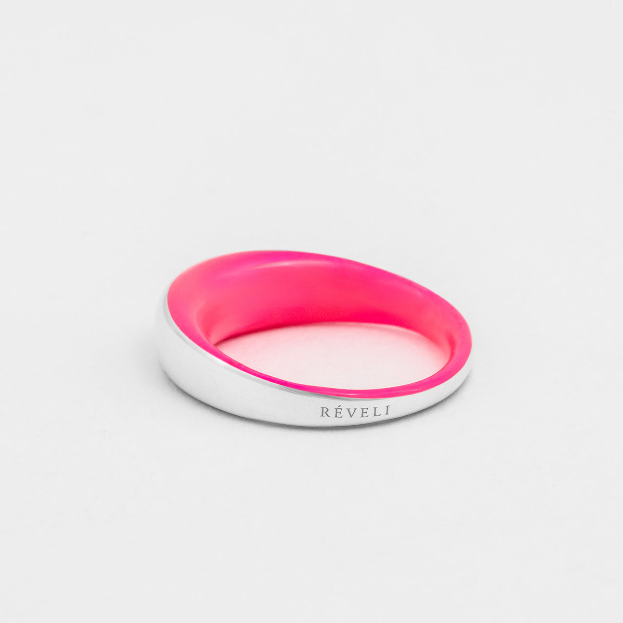 hand-enameled 925 sterling silver neon pink dome ring