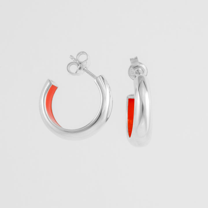 Hand-enameled 925 sterling silver coral dome earrings. Produced in Italy. Réveli