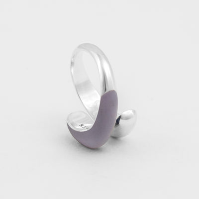 Hand-enameled 925 sterling silver lilac toi et moi open dome ring. Produced in Italy. Réveli