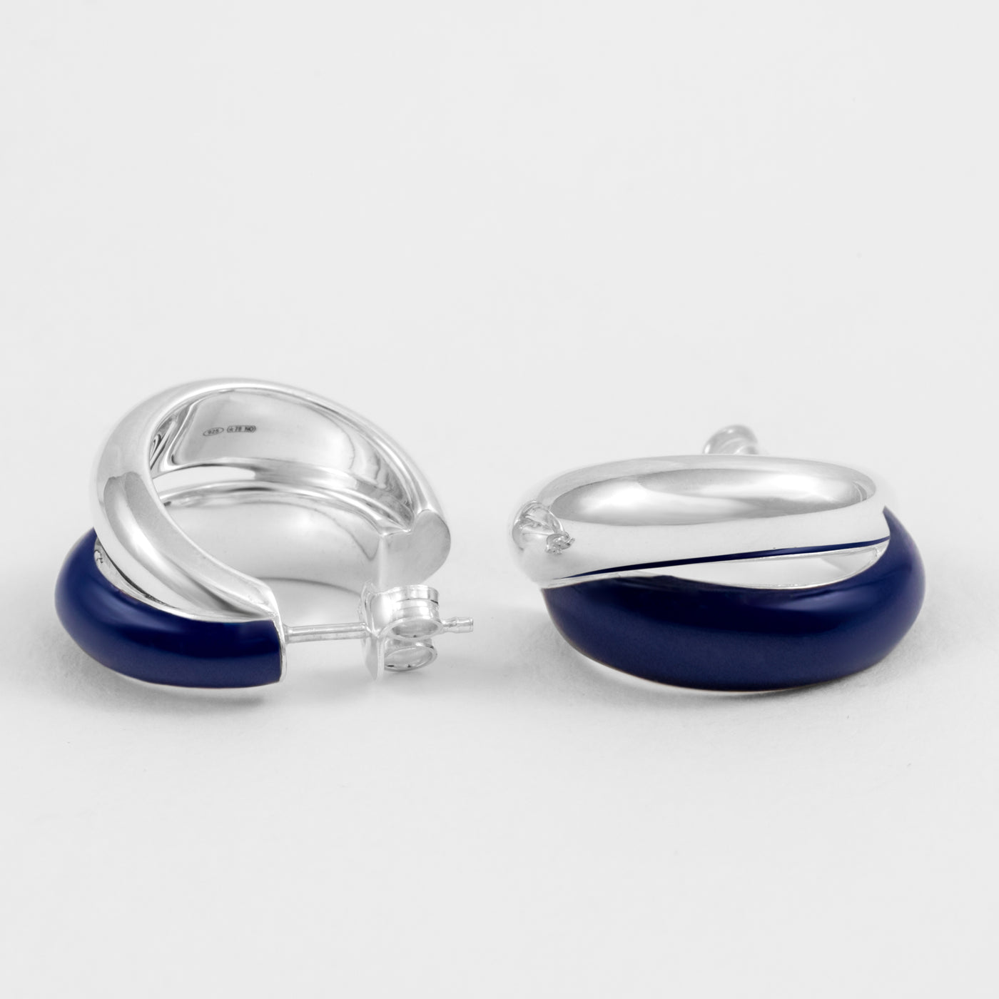 Hand-enameled 925 sterling silver blue double earrings. Produced on Italy . Réveli