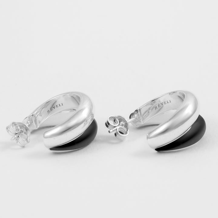 Hand-enameled 925 sterling silver black double earrings. Produced on Italy. Réveli