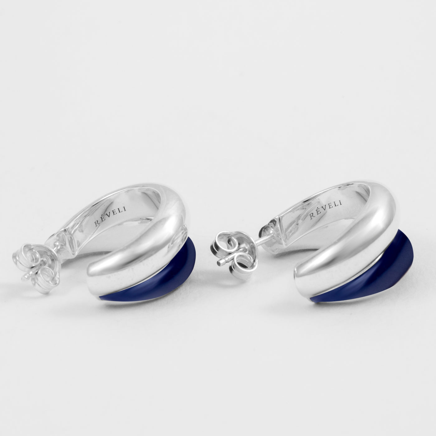 Hand-enameled 925 sterling silver blue double earrings. Produced on Italy . Réveli