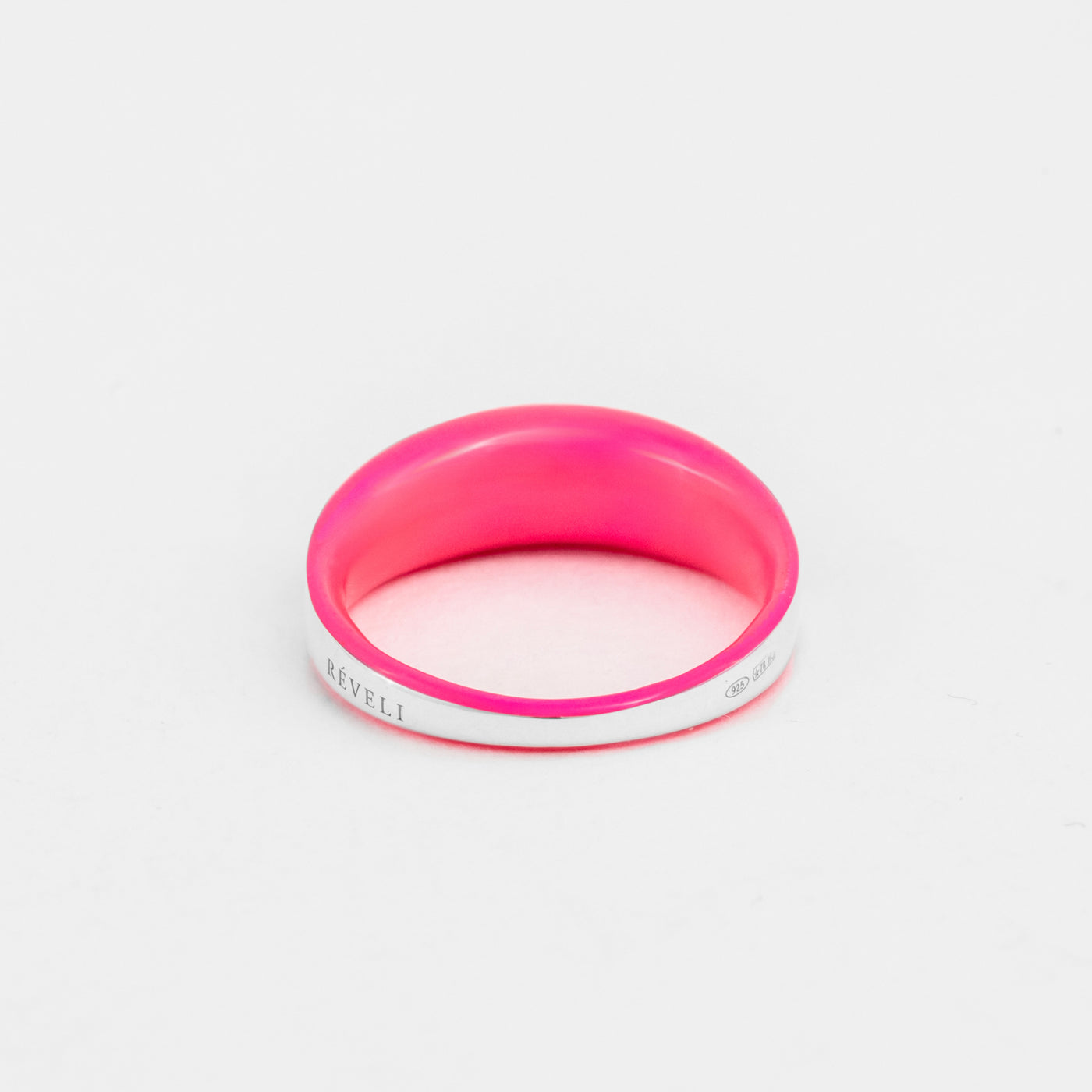 925 sterling silver pink etch dome ring with pavé