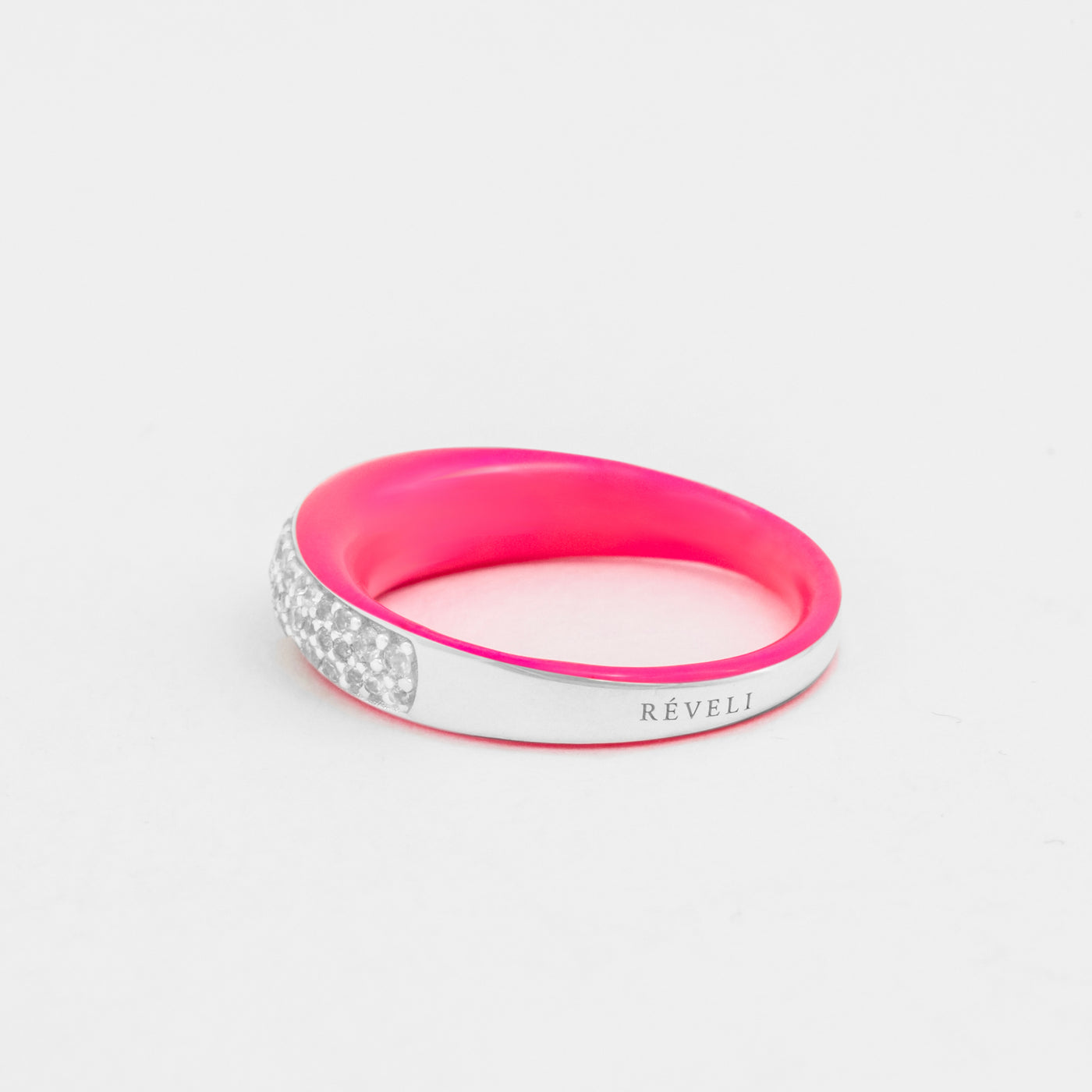 925 sterling silver pink etch dome ring with pavé