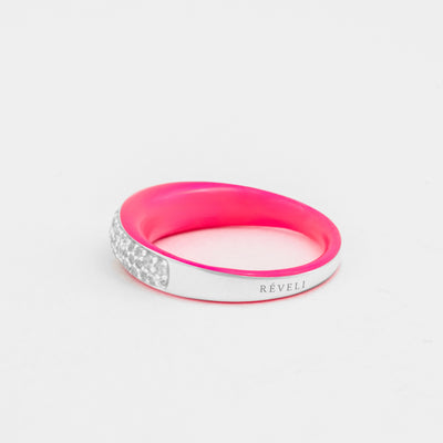 925 sterling silver pink etch dome ring with pavé