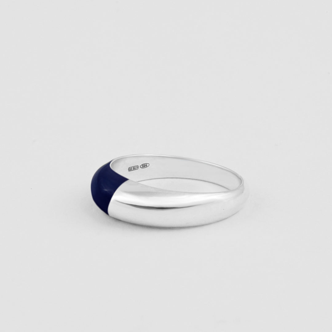 925 sterling silver etch dome ring with blue enamel