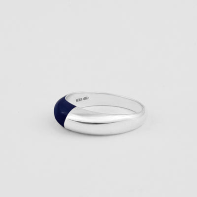 925 sterling silver etch dome ring with blue enamel