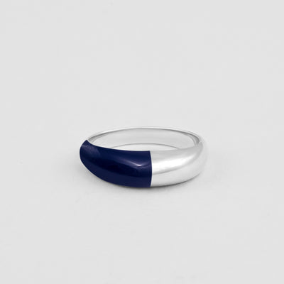 925 sterling silver etch dome ring with blue enamel