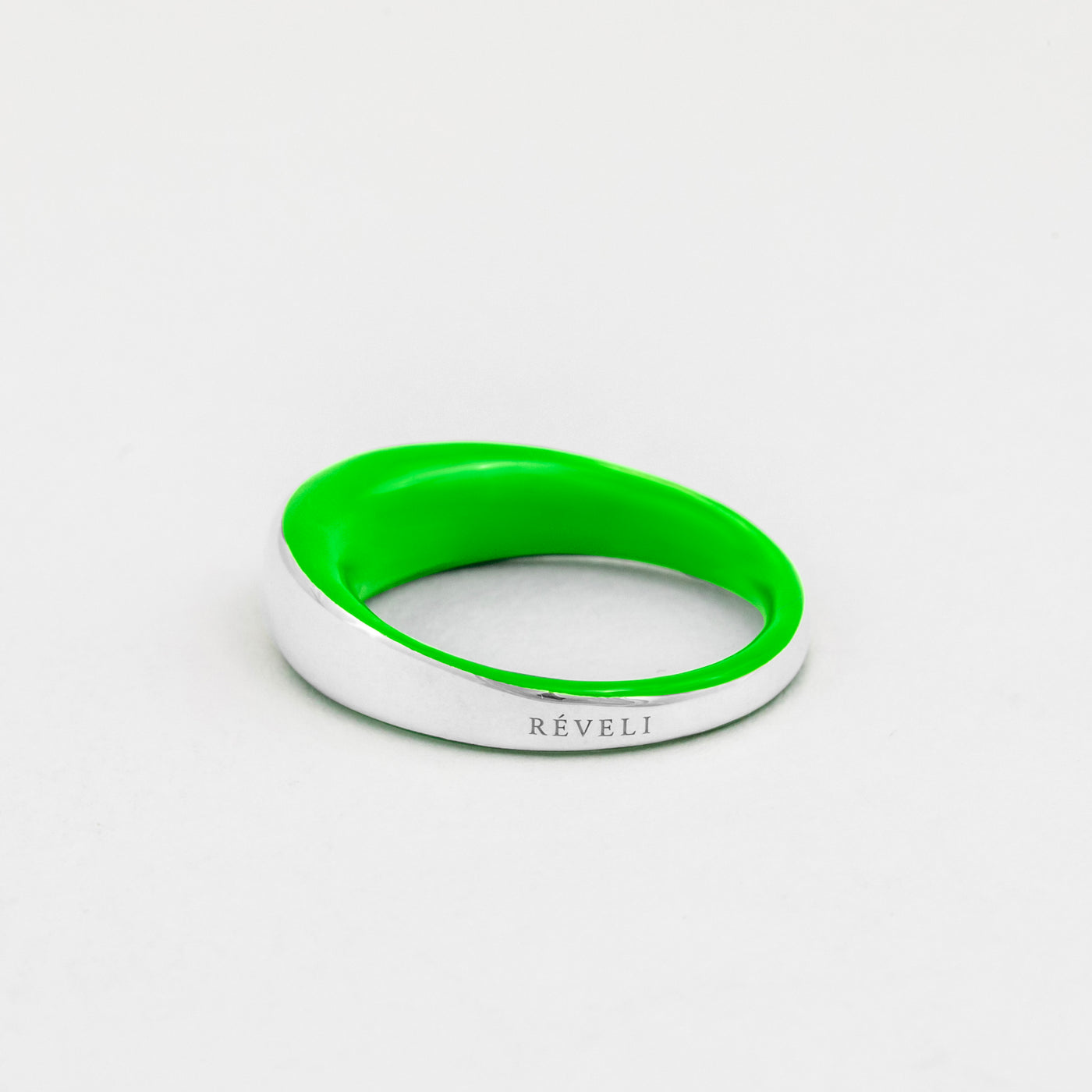 hand-enameled 925 sterling silver neon green dome ring