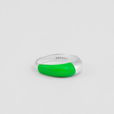 Anello a cupola verde fluo in argento sterling 925 smaltato a mano. Prodotto in Italia. Réveli