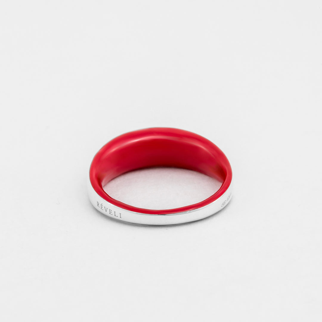 Internally hand-enameled 925 sterling silver red dome ring. Produced in Italy