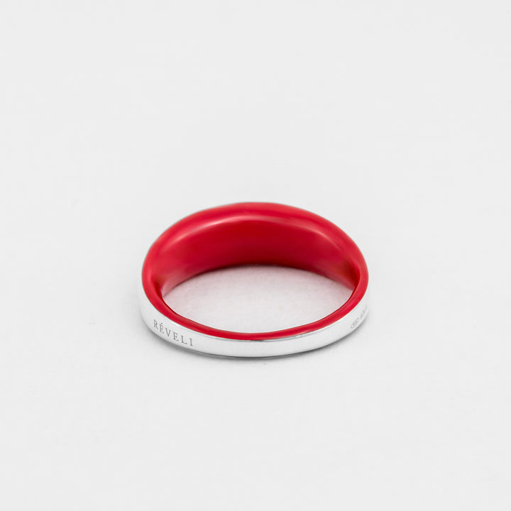 Internally hand-enameled 925 sterling silver red dome ring. Produced in Italy