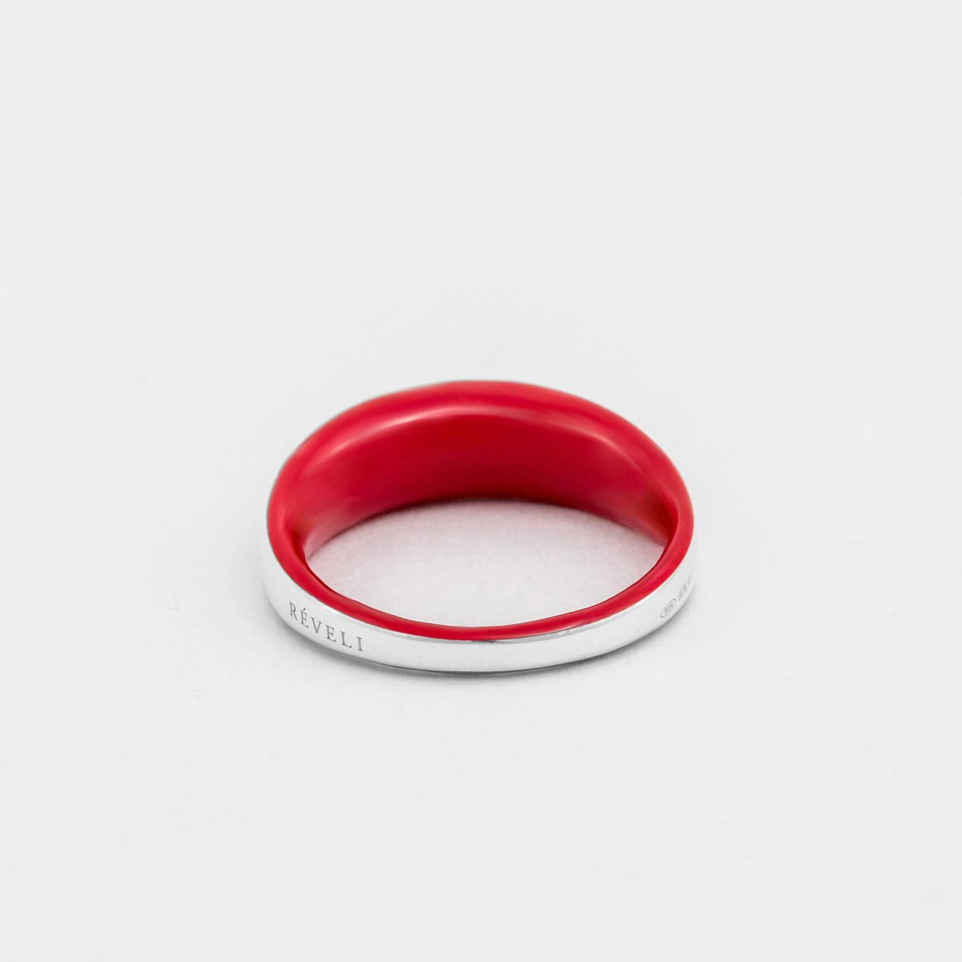 Internally hand-enameled 925 sterling silver red dome ring. Produced in Italy