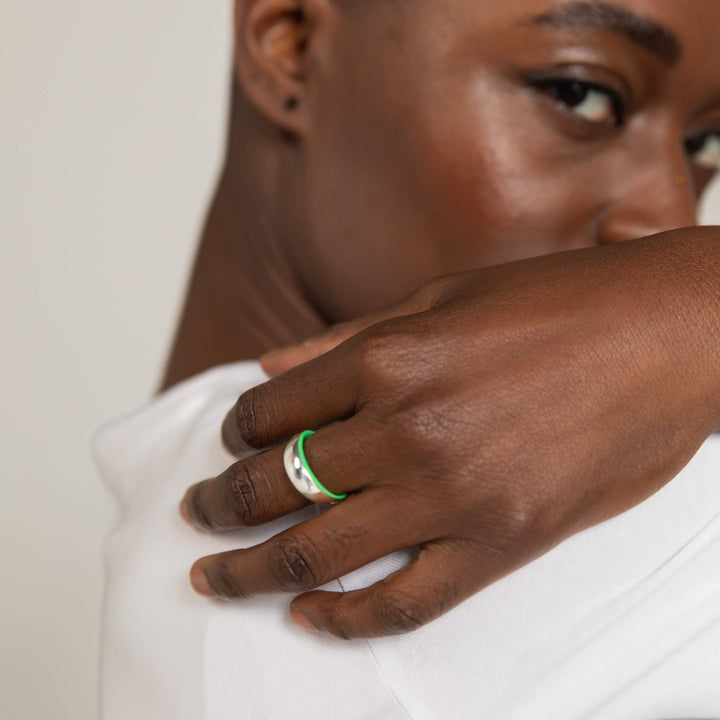 Neon green internal enamel silver Etch dome ring by Réveli