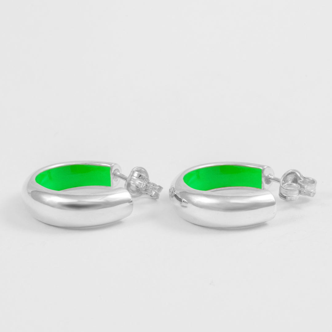 Hand-enameled 925 sterling silver neon green dome earrings. Produced in Italy. Réveli